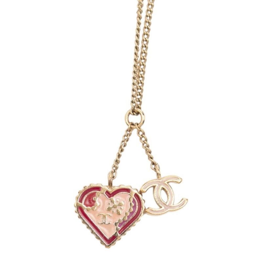 Chanel CC Logo Heart Pendant Necklace Plated Multicolor